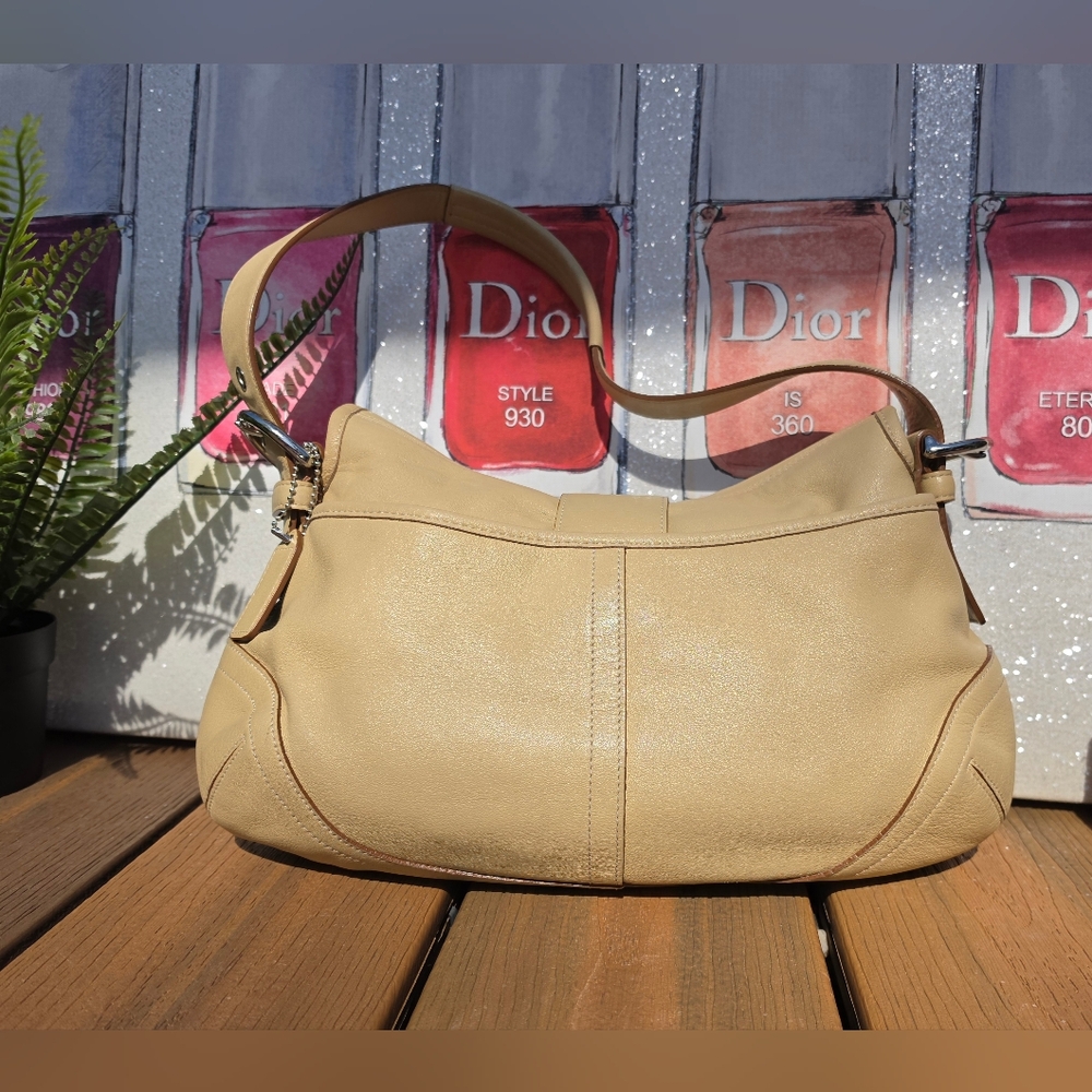 Coach Soho Flap Shoulder Bag, style number 9248. Beige Tan Leather. - Picture 4 of 17